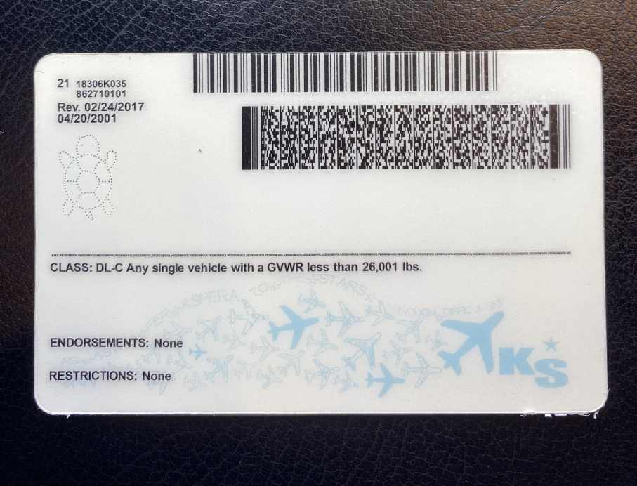 Kansas Fake ID Back