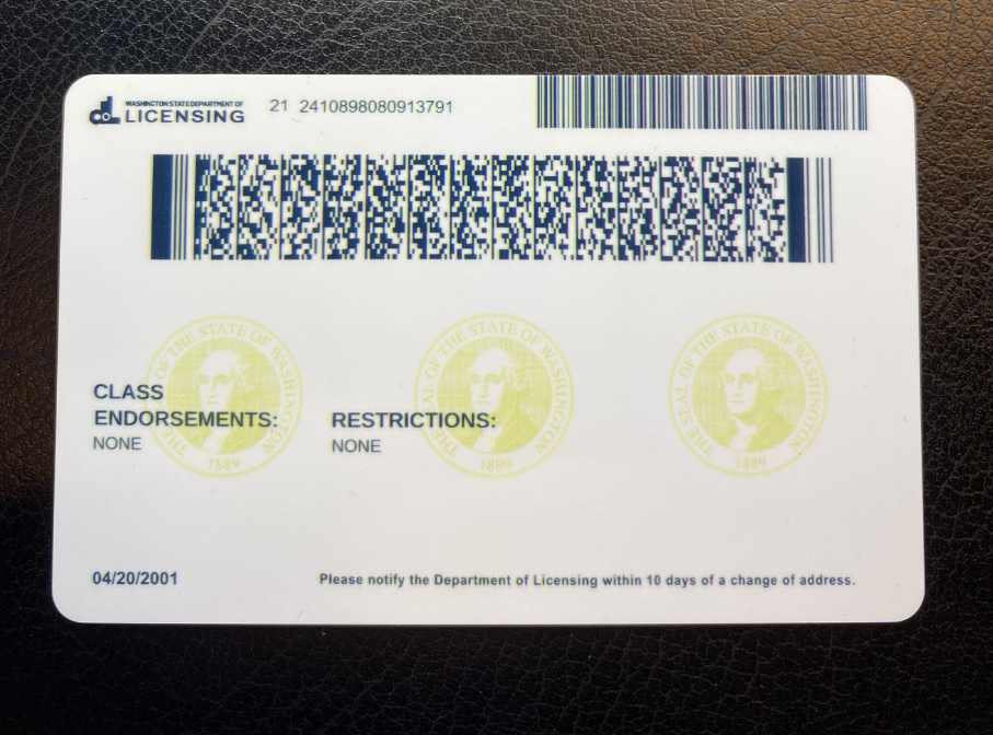 Washington (Old Version) Fake ID Back