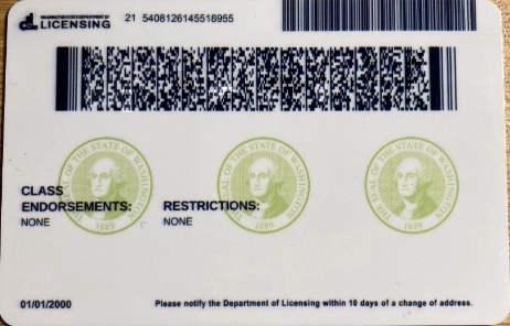 Washington (Old Version) Fake ID Back
